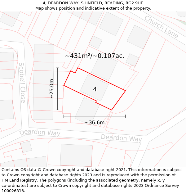 4, DEARDON WAY, SHINFIELD, READING, RG2 9HE: Plot and title map