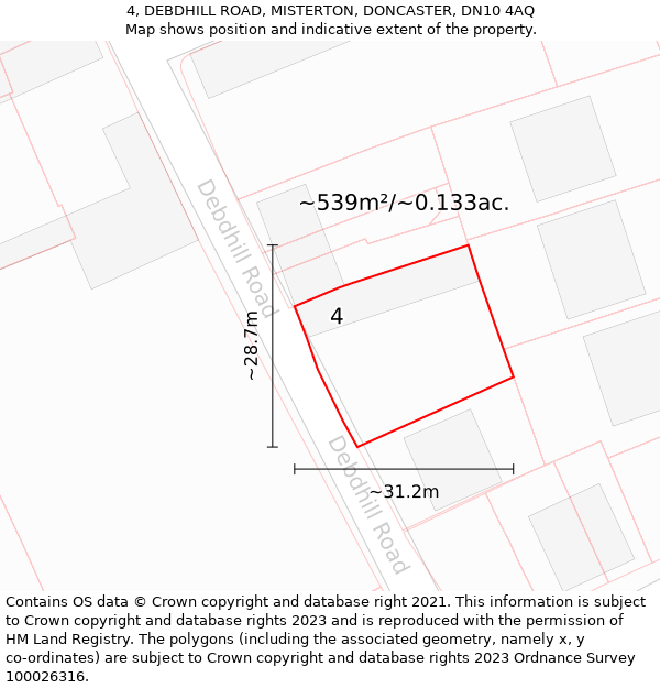 4, DEBDHILL ROAD, MISTERTON, DONCASTER, DN10 4AQ: Plot and title map