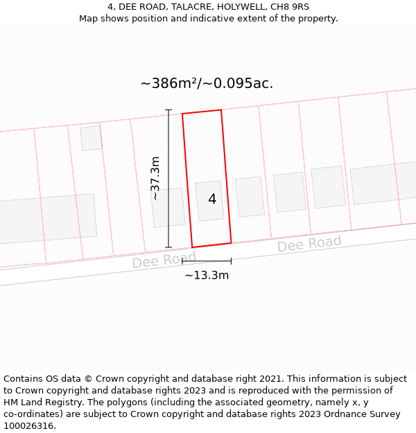 4, DEE ROAD, TALACRE, HOLYWELL, CH8 9RS: Plot and title map