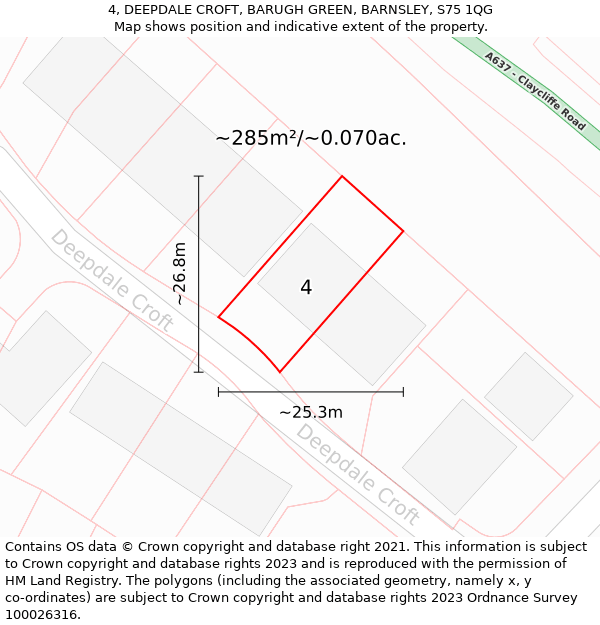 4, DEEPDALE CROFT, BARUGH GREEN, BARNSLEY, S75 1QG: Plot and title map