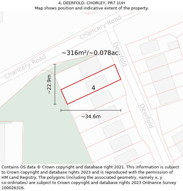 4, DEERFOLD, CHORLEY, PR7 1UH: Plot and title map