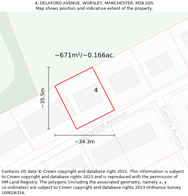 4, DELAFORD AVENUE, WORSLEY, MANCHESTER, M28 2QS: Plot and title map