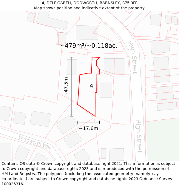 4, DELF GARTH, DODWORTH, BARNSLEY, S75 3FF: Plot and title map