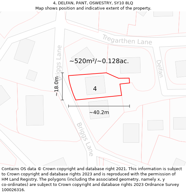 4, DELFAN, PANT, OSWESTRY, SY10 8LQ: Plot and title map