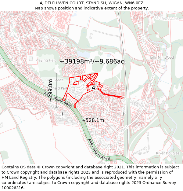 4, DELFHAVEN COURT, STANDISH, WIGAN, WN6 0EZ: Plot and title map