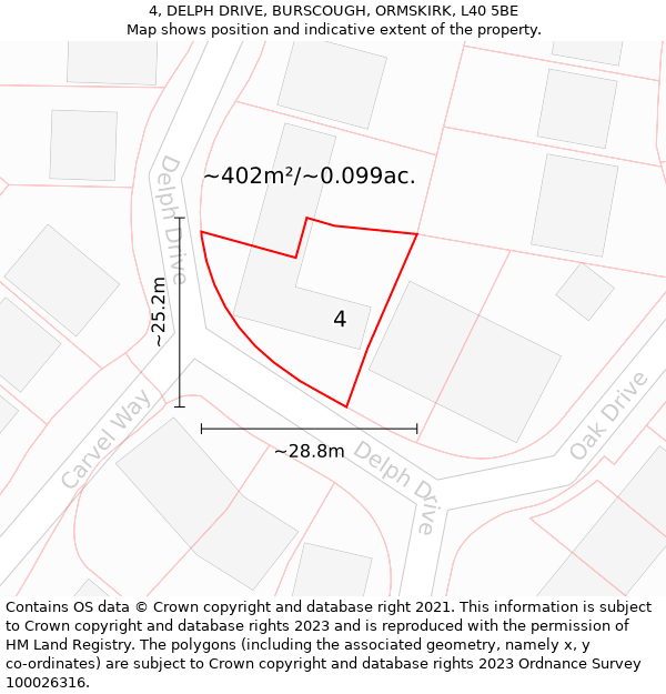 4, DELPH DRIVE, BURSCOUGH, ORMSKIRK, L40 5BE: Plot and title map