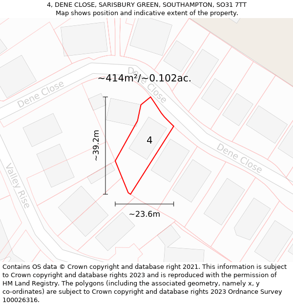 4, DENE CLOSE, SARISBURY GREEN, SOUTHAMPTON, SO31 7TT: Plot and title map