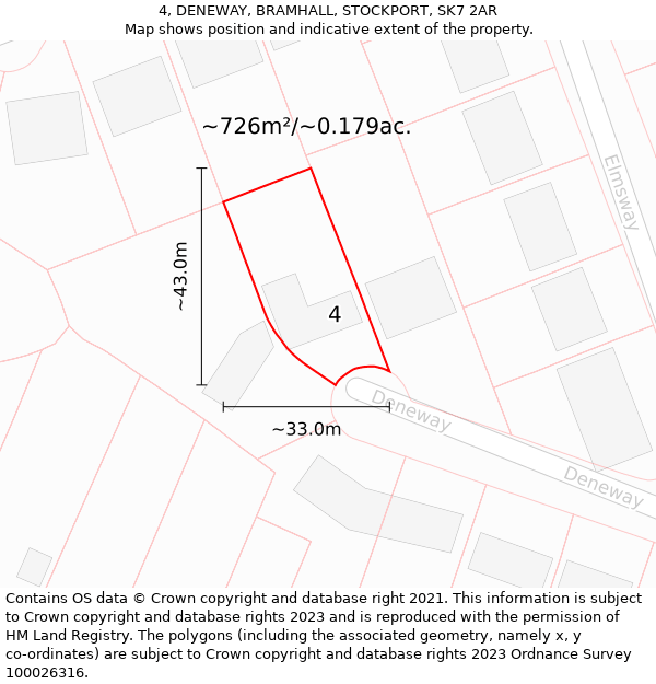 4, DENEWAY, BRAMHALL, STOCKPORT, SK7 2AR: Plot and title map