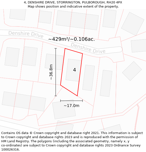 4, DENSHIRE DRIVE, STORRINGTON, PULBOROUGH, RH20 4PX: Plot and title map