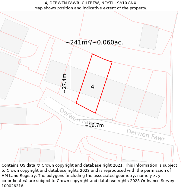 4, DERWEN FAWR, CILFREW, NEATH, SA10 8NX: Plot and title map