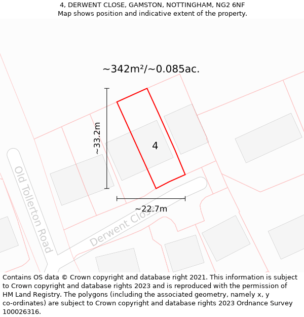 4, DERWENT CLOSE, GAMSTON, NOTTINGHAM, NG2 6NF: Plot and title map