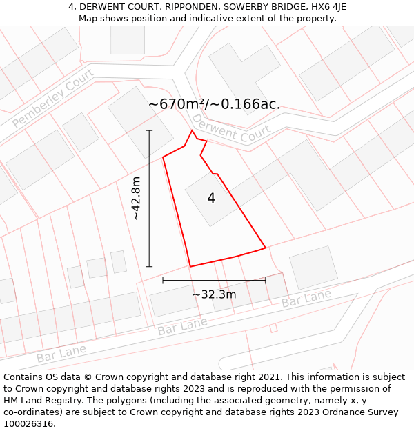 4, DERWENT COURT, RIPPONDEN, SOWERBY BRIDGE, HX6 4JE: Plot and title map