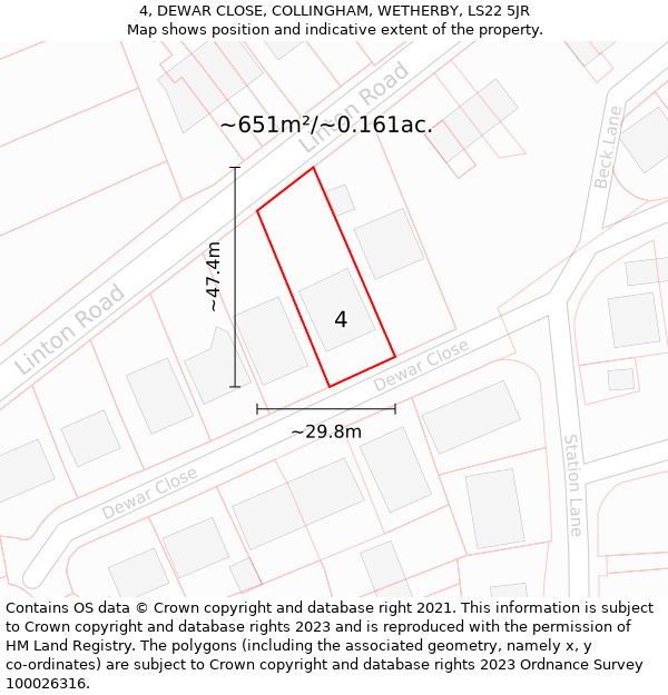 4, DEWAR CLOSE, COLLINGHAM, WETHERBY, LS22 5JR: Plot and title map