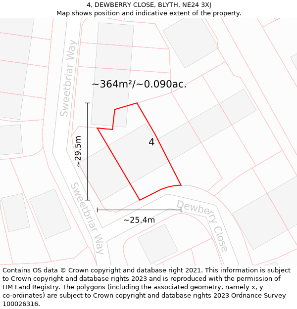 4, DEWBERRY CLOSE, BLYTH, NE24 3XJ: Plot and title map