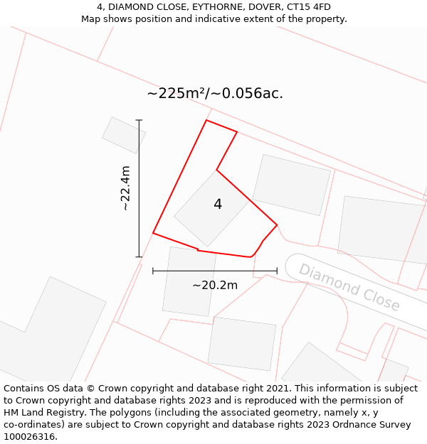 4, DIAMOND CLOSE, EYTHORNE, DOVER, CT15 4FD: Plot and title map