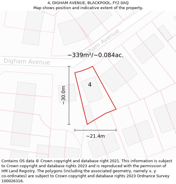 4, DIGHAM AVENUE, BLACKPOOL, FY2 0AQ: Plot and title map