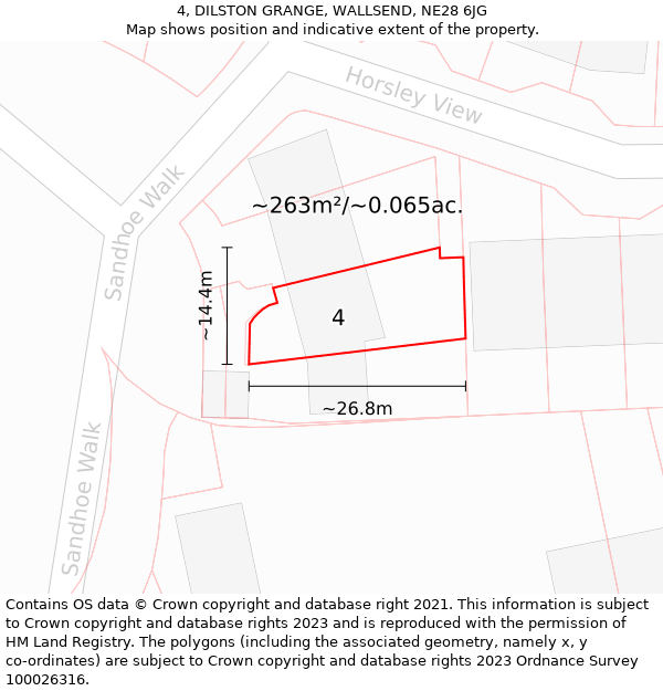 4, DILSTON GRANGE, WALLSEND, NE28 6JG: Plot and title map