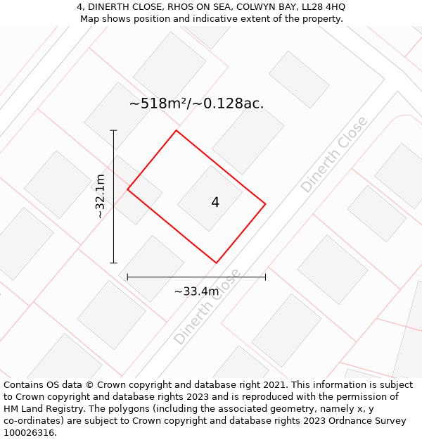 4, DINERTH CLOSE, RHOS ON SEA, COLWYN BAY, LL28 4HQ: Plot and title map