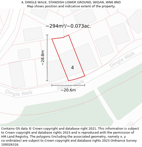 4, DINGLE WALK, STANDISH LOWER GROUND, WIGAN, WN6 8ND: Plot and title map