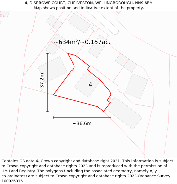 4, DISBROWE COURT, CHELVESTON, WELLINGBOROUGH, NN9 6RA: Plot and title map