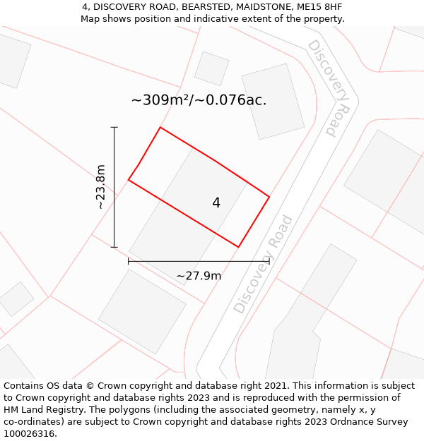 4, DISCOVERY ROAD, BEARSTED, MAIDSTONE, ME15 8HF: Plot and title map