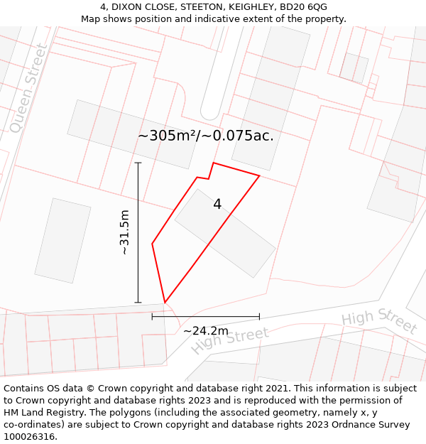 4, DIXON CLOSE, STEETON, KEIGHLEY, BD20 6QG: Plot and title map