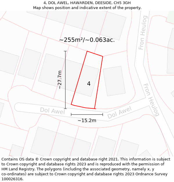 4, DOL AWEL, HAWARDEN, DEESIDE, CH5 3GH: Plot and title map