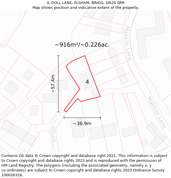 4, DOLL LANE, ELSHAM, BRIGG, DN20 0RR: Plot and title map