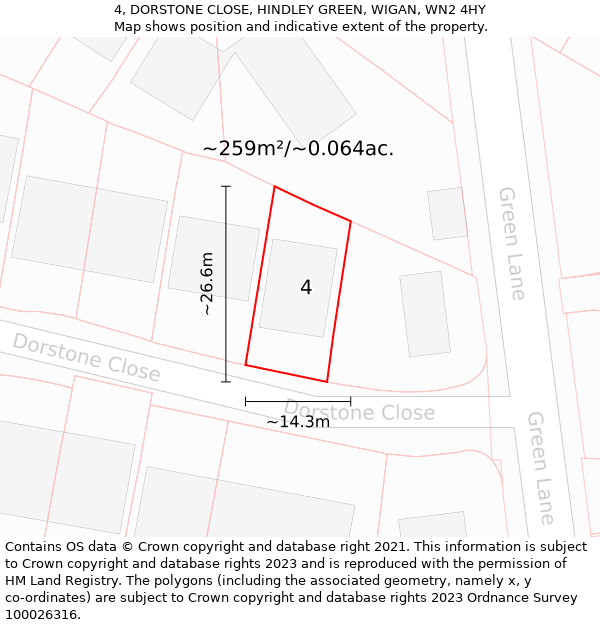 4, DORSTONE CLOSE, HINDLEY GREEN, WIGAN, WN2 4HY: Plot and title map