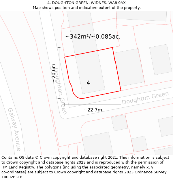 4, DOUGHTON GREEN, WIDNES, WA8 9AX: Plot and title map