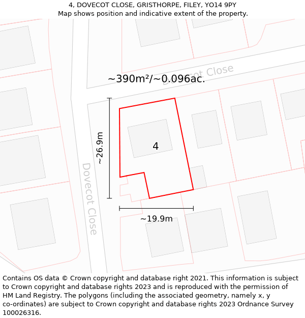 4, DOVECOT CLOSE, GRISTHORPE, FILEY, YO14 9PY: Plot and title map