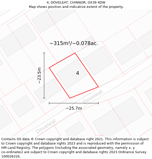 4, DOVELEAT, CHINNOR, OX39 4DW: Plot and title map