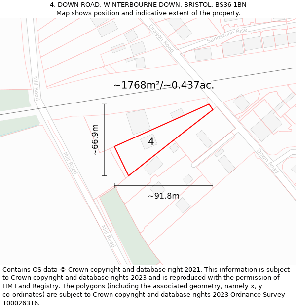 4, DOWN ROAD, WINTERBOURNE DOWN, BRISTOL, BS36 1BN: Plot and title map