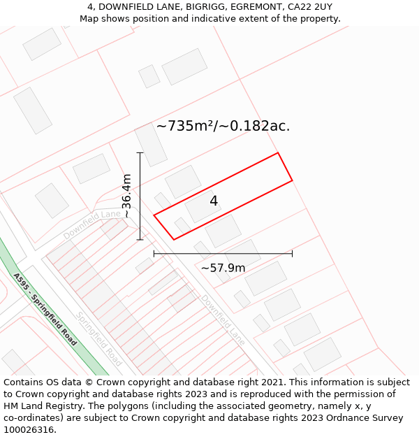 4, DOWNFIELD LANE, BIGRIGG, EGREMONT, CA22 2UY: Plot and title map