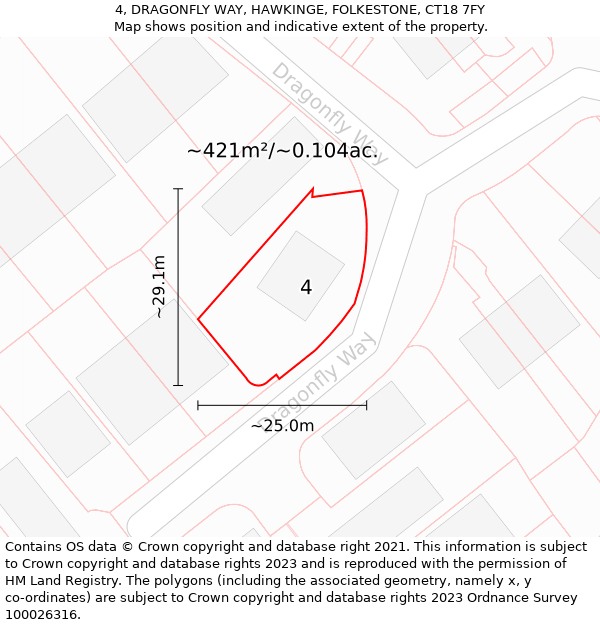 4, DRAGONFLY WAY, HAWKINGE, FOLKESTONE, CT18 7FY: Plot and title map