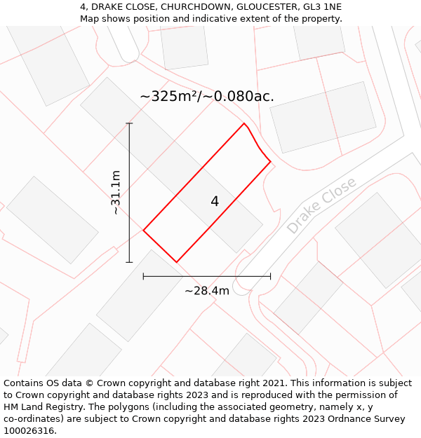 4, DRAKE CLOSE, CHURCHDOWN, GLOUCESTER, GL3 1NE: Plot and title map