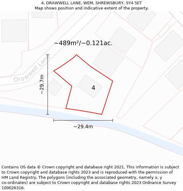 4, DRAWWELL LANE, WEM, SHREWSBURY, SY4 5ET: Plot and title map