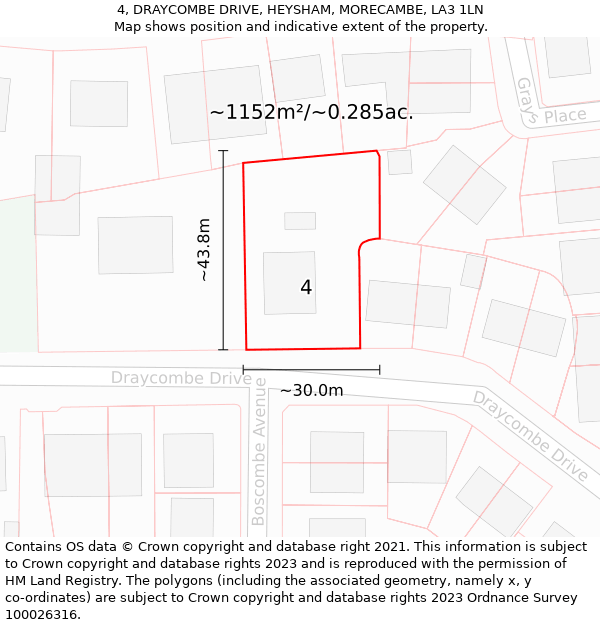 4, DRAYCOMBE DRIVE, HEYSHAM, MORECAMBE, LA3 1LN: Plot and title map