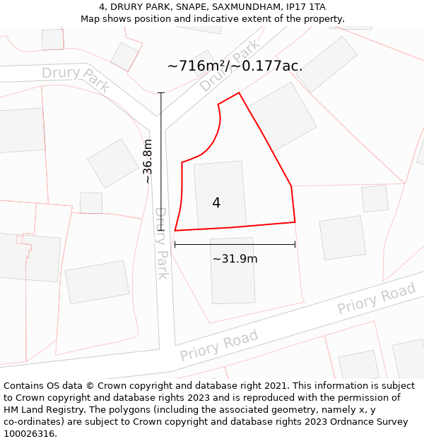 4, DRURY PARK, SNAPE, SAXMUNDHAM, IP17 1TA: Plot and title map