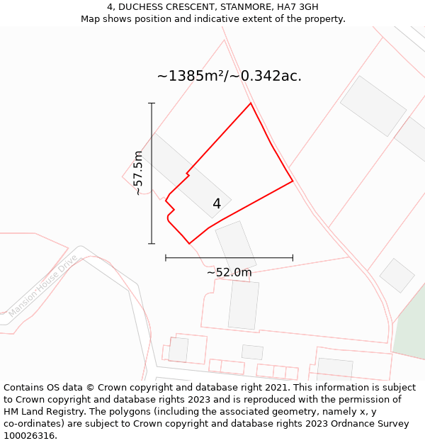 4, DUCHESS CRESCENT, STANMORE, HA7 3GH: Plot and title map