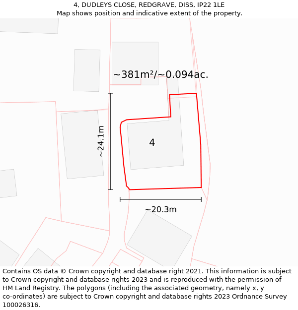 4, DUDLEYS CLOSE, REDGRAVE, DISS, IP22 1LE: Plot and title map