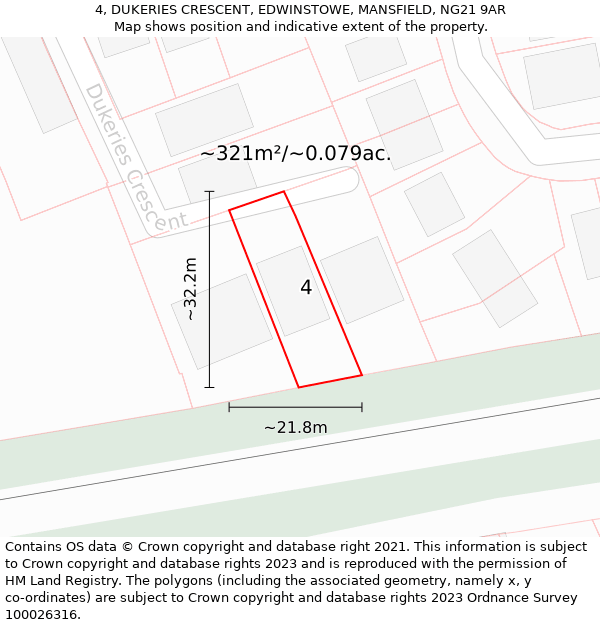 4, DUKERIES CRESCENT, EDWINSTOWE, MANSFIELD, NG21 9AR: Plot and title map