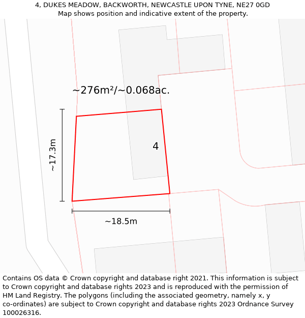 4, DUKES MEADOW, BACKWORTH, NEWCASTLE UPON TYNE, NE27 0GD: Plot and title map