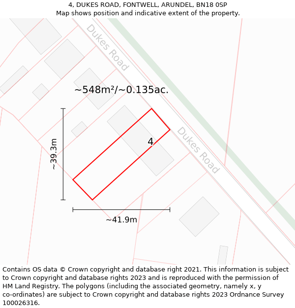 4, DUKES ROAD, FONTWELL, ARUNDEL, BN18 0SP: Plot and title map