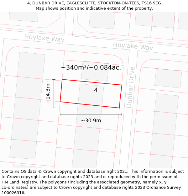 4, DUNBAR DRIVE, EAGLESCLIFFE, STOCKTON-ON-TEES, TS16 9EG: Plot and title map
