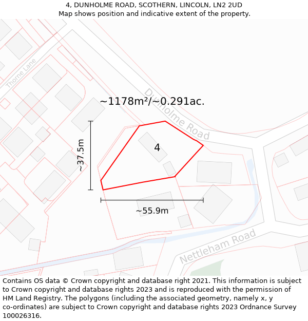 4, DUNHOLME ROAD, SCOTHERN, LINCOLN, LN2 2UD: Plot and title map