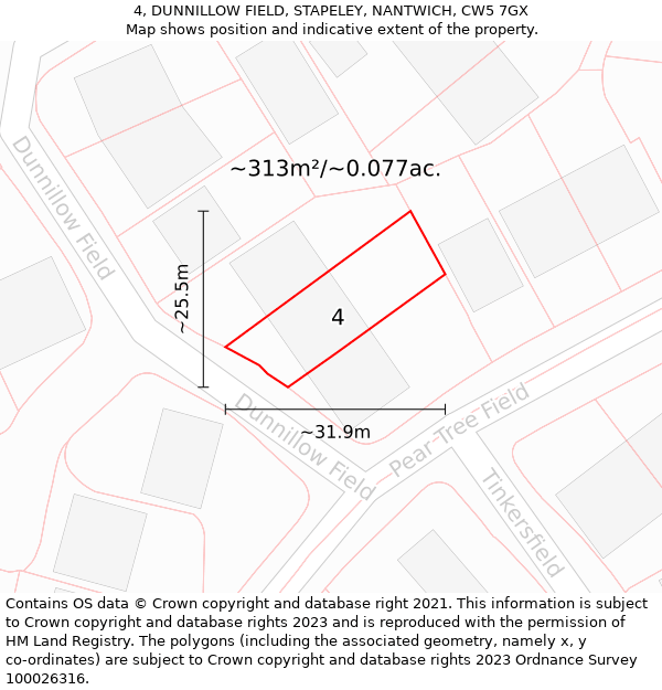 4, DUNNILLOW FIELD, STAPELEY, NANTWICH, CW5 7GX: Plot and title map