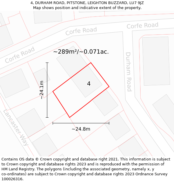 4, DURHAM ROAD, PITSTONE, LEIGHTON BUZZARD, LU7 9JZ: Plot and title map