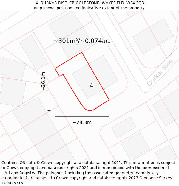 4, DURKAR RISE, CRIGGLESTONE, WAKEFIELD, WF4 3QB: Plot and title map