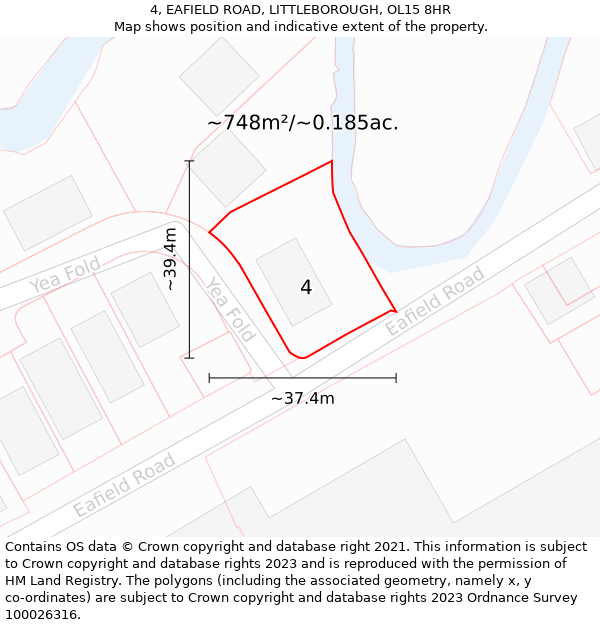 4, EAFIELD ROAD, LITTLEBOROUGH, OL15 8HR: Plot and title map